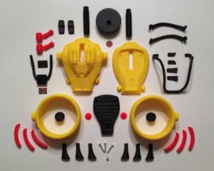 The individual 3D printed parts for a GI Joe Backpack Jetpack.