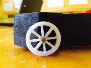 Close-up of a 3D printed wheel.