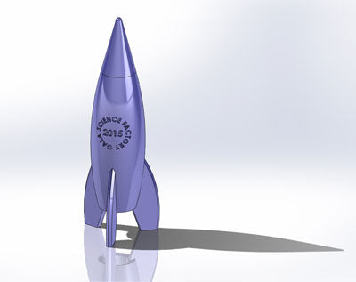 Logan's rendering of the 3D-printed rocket for the Science Factory's Gala.